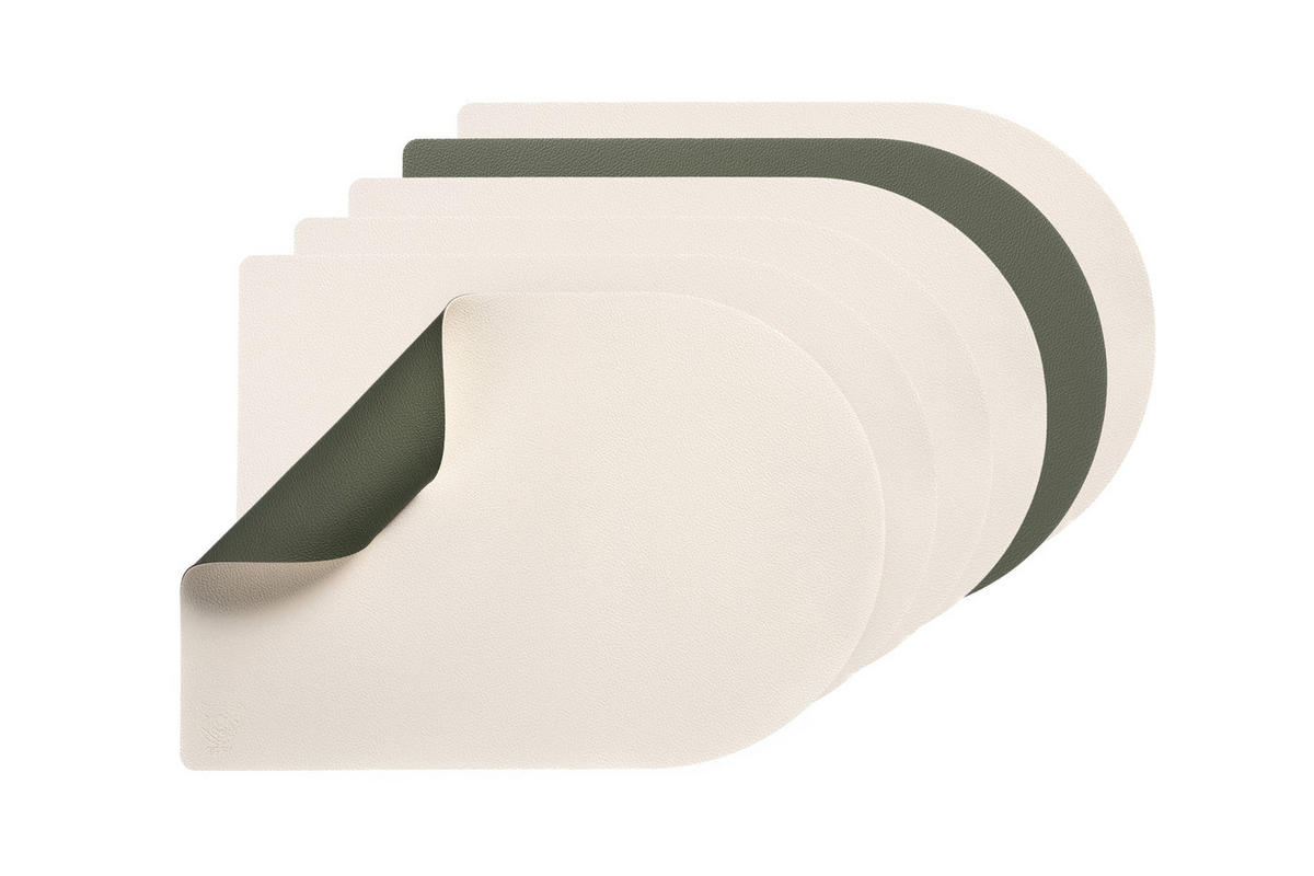 TISCHSET - 6er-Set - Recyceltes Leder in Cremeweiß und Graugrün - Weiß, Textil (30/44.5cm) - Björn