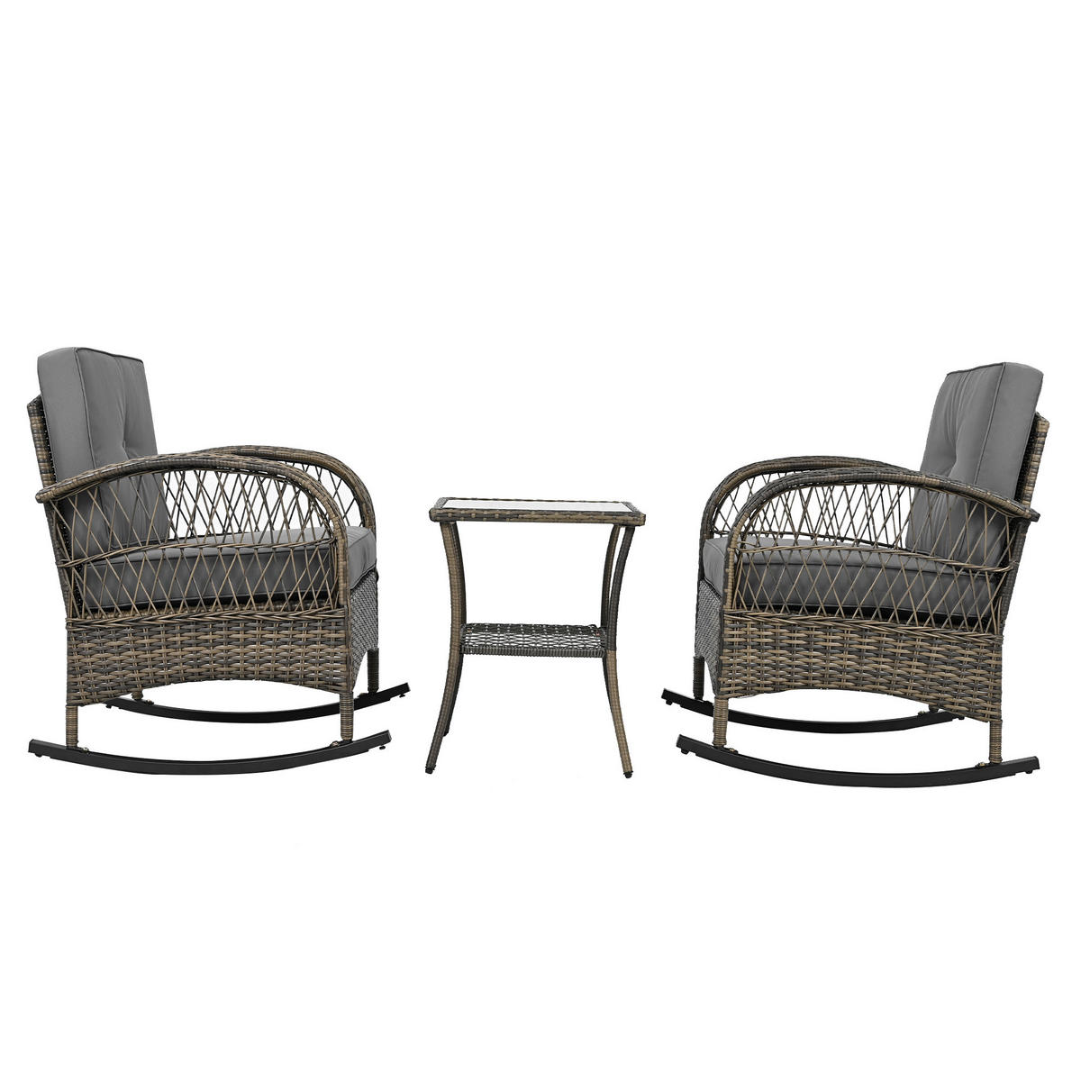 SCHAUKELSTUHLSET Rattan Schwarz/Grau 3-tlg. - Grau, Metall - ComfortXL