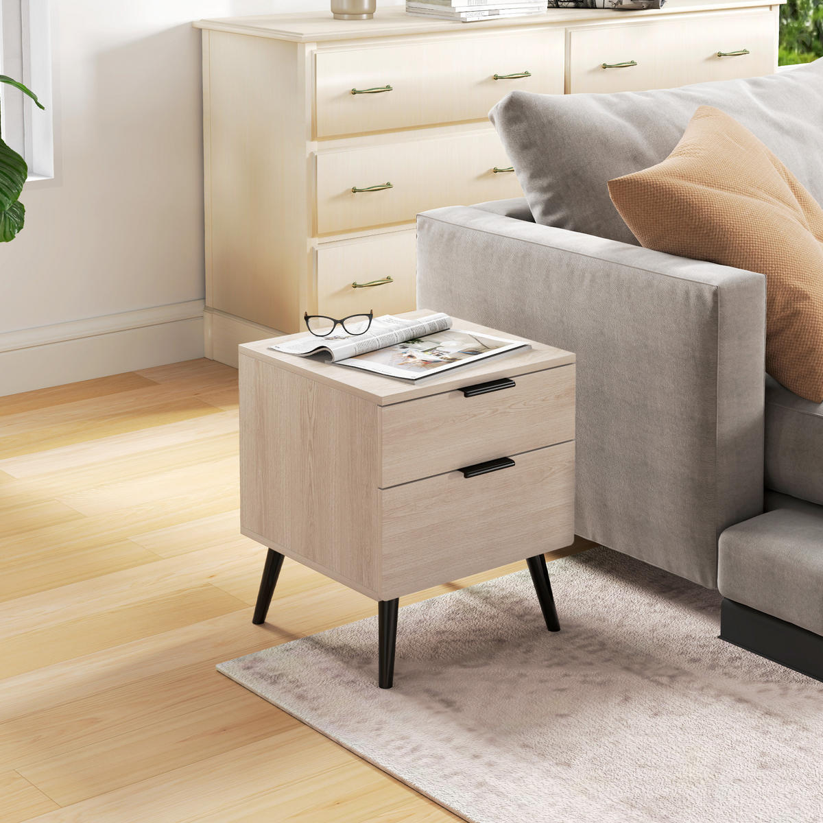 NACHTSCHRANK 2er-Set DE-12853 2-stöckige Schublade Eiche - Eichefarben, Holzwerkstoff (40/50/40cm) - ComfortXL