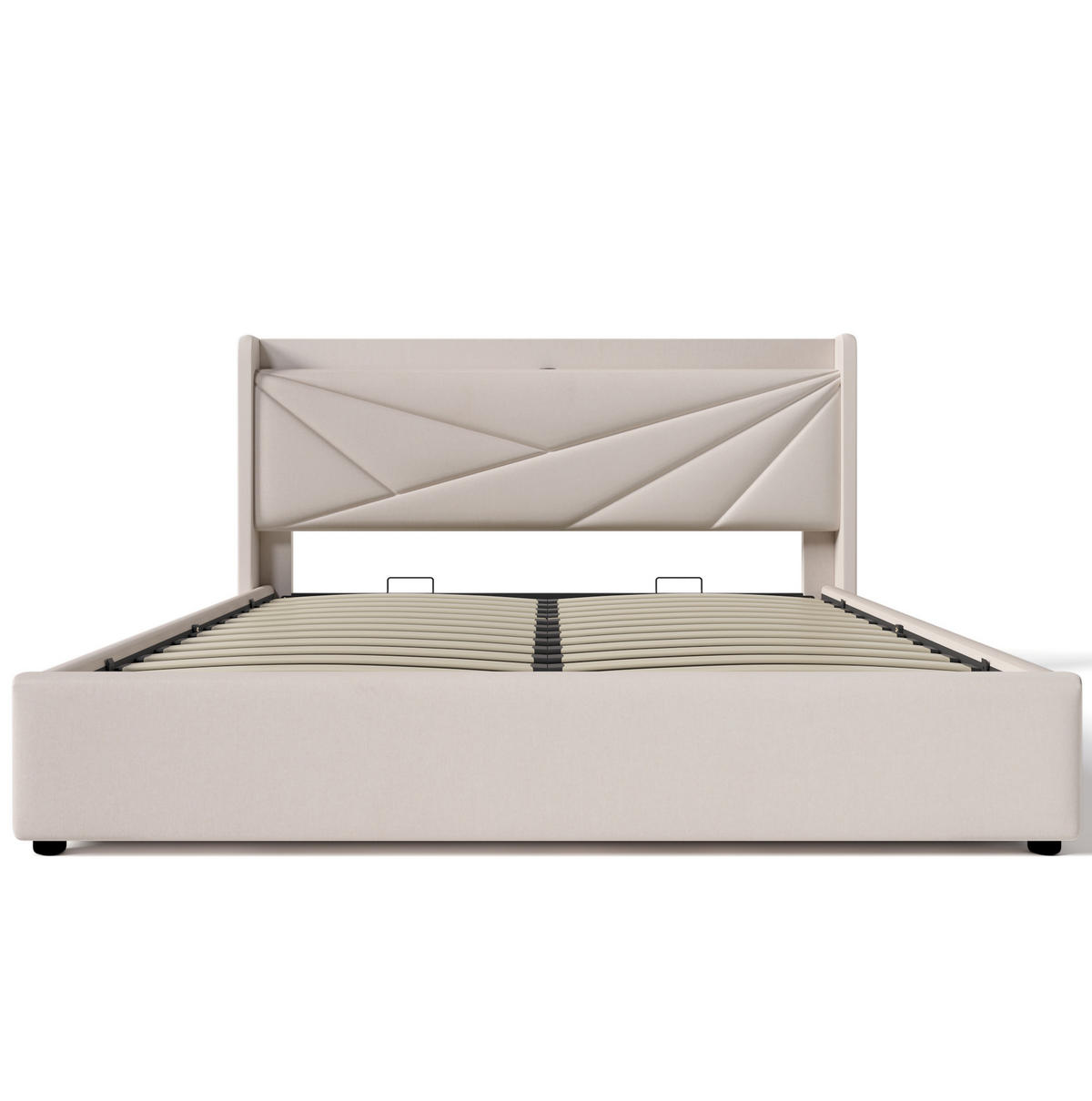 POLSTERBETT mit Bettkasten 160/200 cm in Beige mit USB-C und gepolstertem Kopfteil - Beige, Textil (160/200cm) - BEAOK