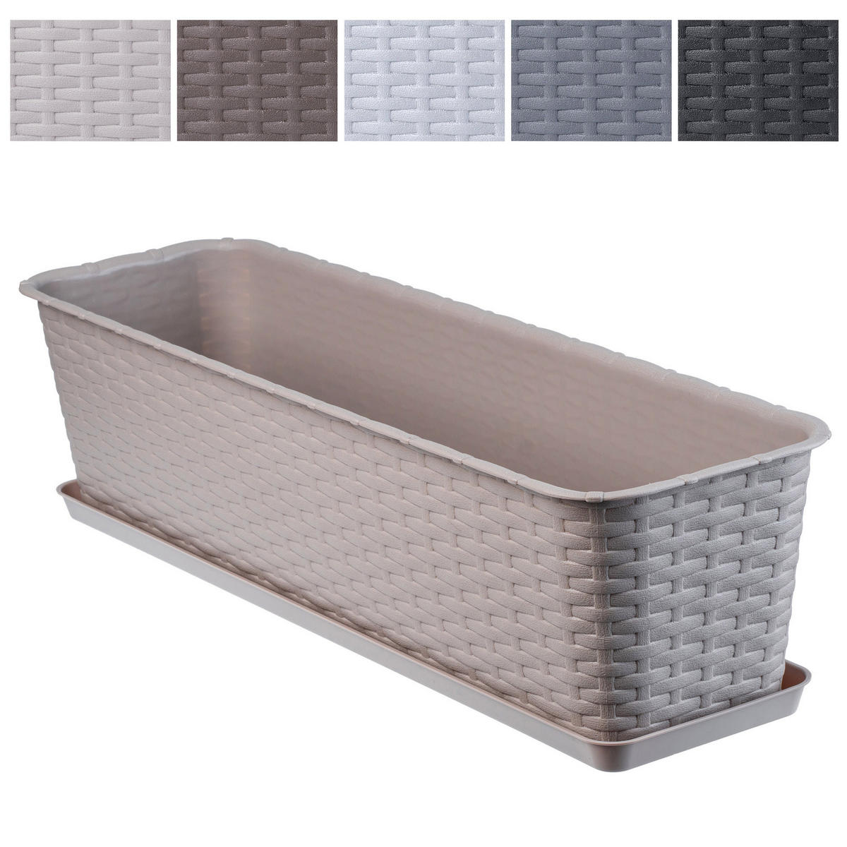 BALKONKASTEN mit Untersetzer 60 cm, Beige - Beige, Kunststoff (17/60cm) - KADAX