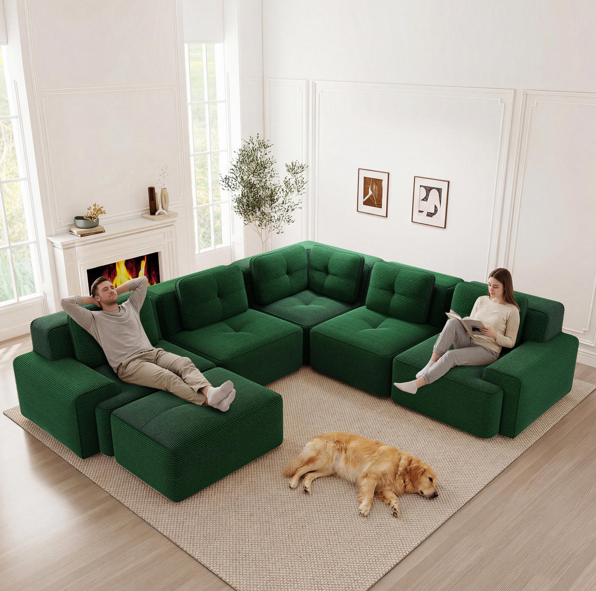 ECKSOFA modular Cord Grün - Grün, Kunststoff (104/382cm) - Meubliv