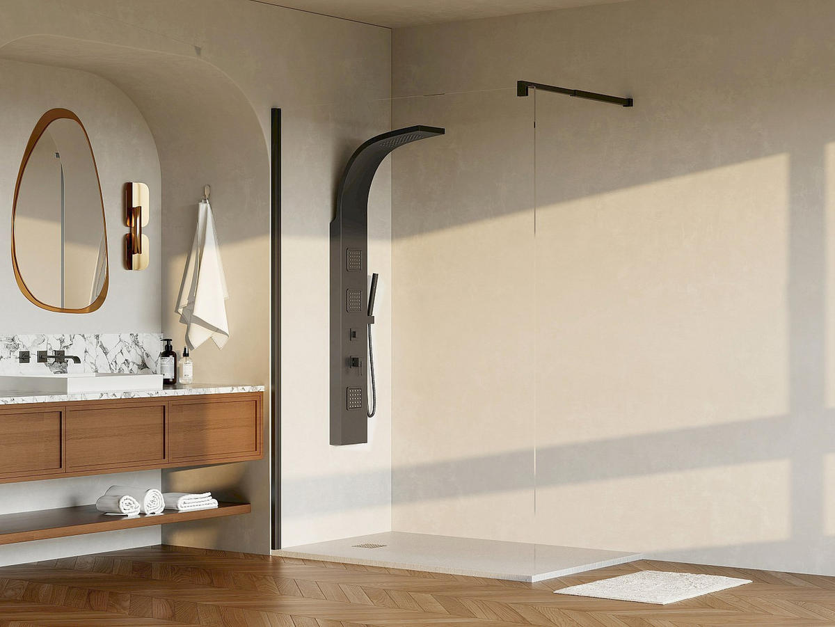 DUSCHWAND - 140 cm x 0.6 cm - Metall, Glas - Schwarz - DAREN - Schwarz, Glas/Metall (140/200cm) - Vente-Unique