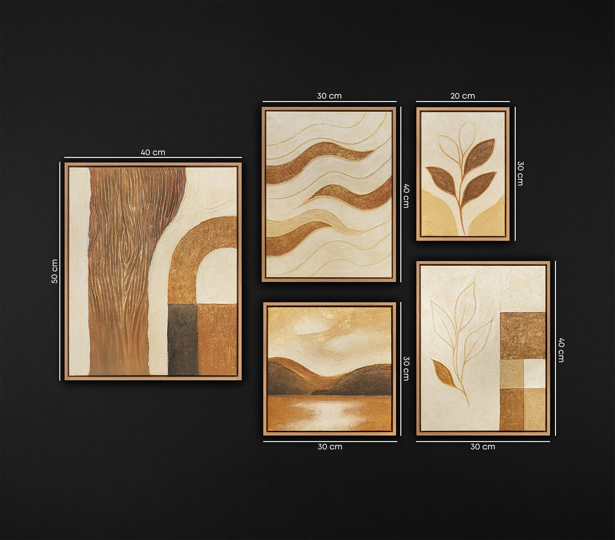 GEMÄLDE Im Rhythmus der Natur Schattenfugenrahmen Eichefarben 5-teilig - Eichefarben, Holz (100/70cm) - YS-art gallery