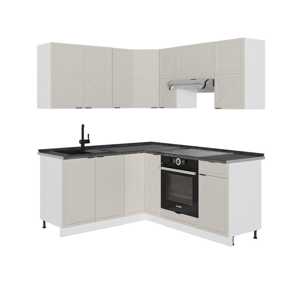 ECKKÜCHE Fame-Line GrauBeige/Weiß 160 x 190 cm, AP Anthrazit - Weiß/Grau, Holzwerkstoff (190/81.6/60cm) - Vicco