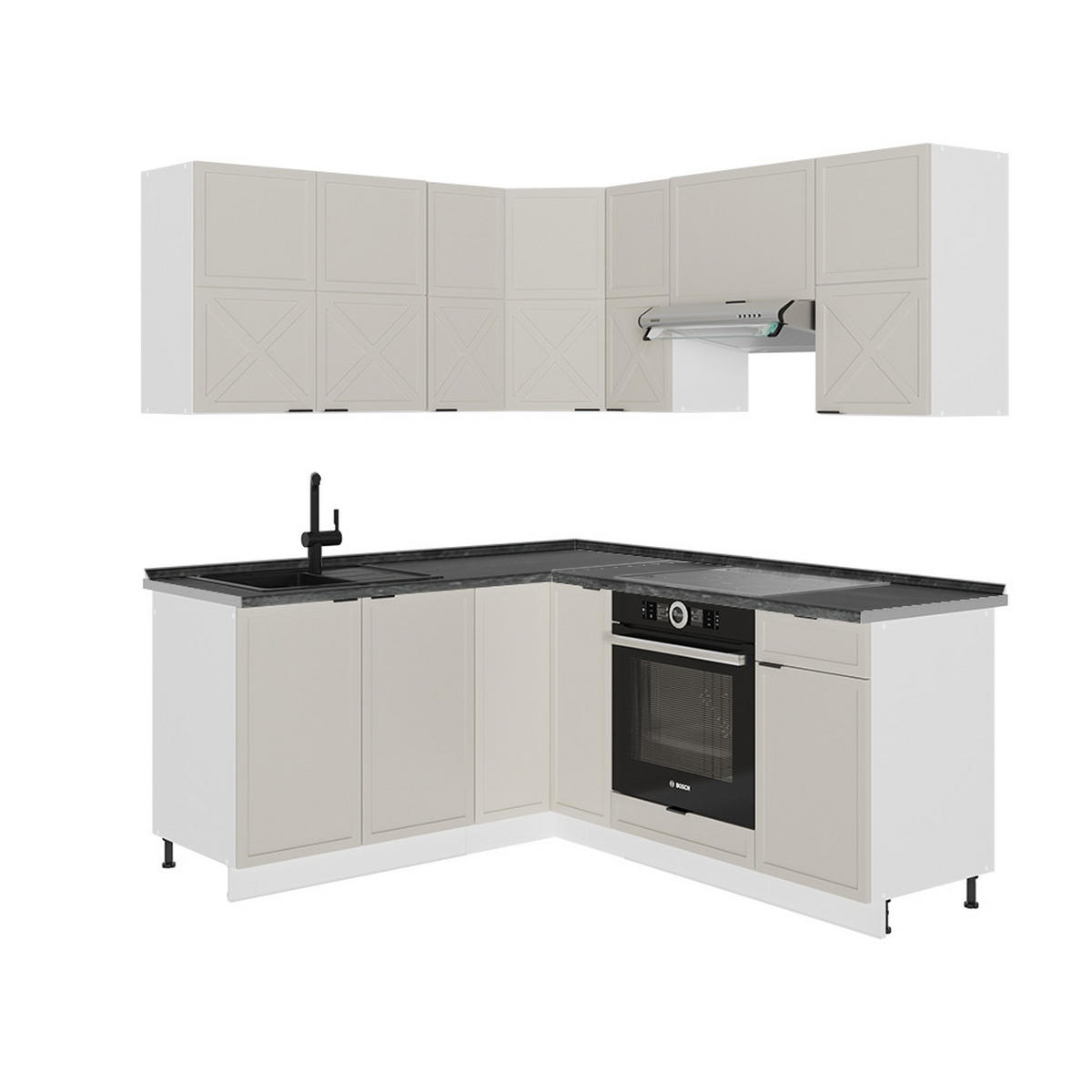 ECKKÜCHE Fame-Line GrauBeige/Weiß 160 x 190 cm, AP Anthrazit - Weiß/Grau, Holzwerkstoff (190/81.6/60cm) - Vicco