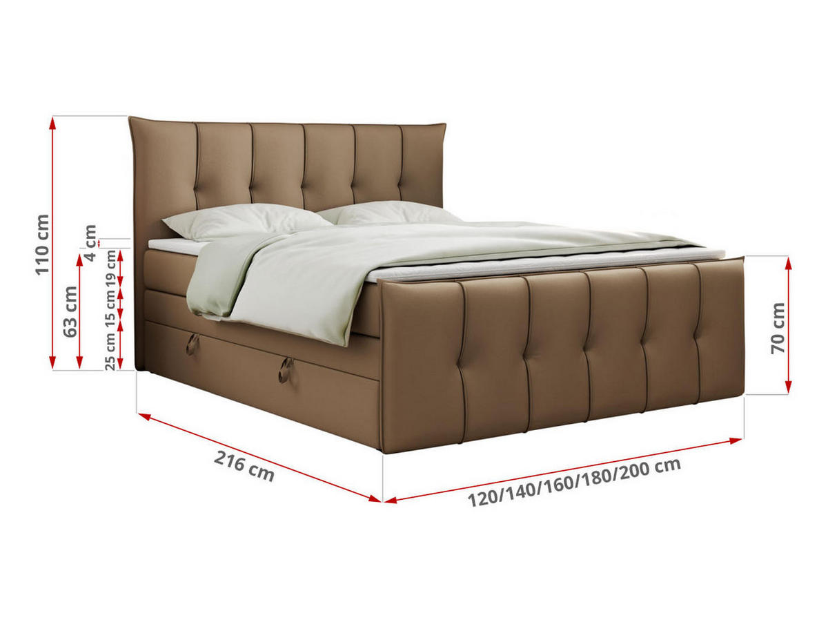 BOXSPRINGBETT PREMIUM 11 KING 120/200 Braun Kunstleder - H4 - Braun, Holz/Textil (120/200cm) - MKS