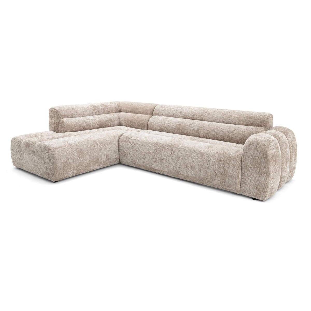 4-SITZER modulares Ecksofa VEER L Links, 283 x 190 cm, Chenille Webstoff Beige - Beige/Schwarz, Holz/Kunststoff (283/190cm) - Muffo