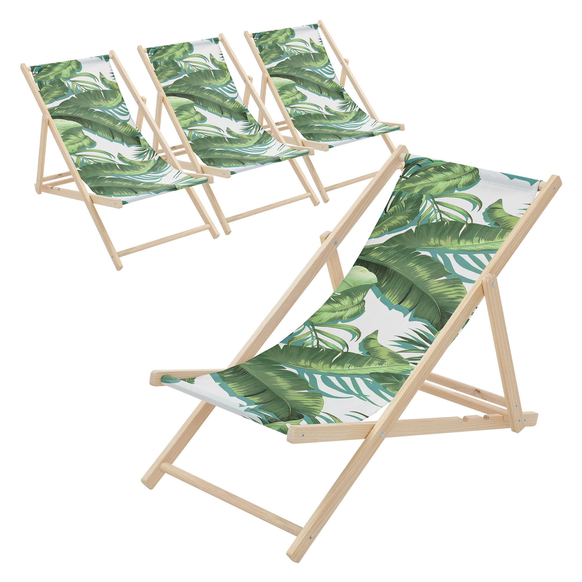 LIEGESTUHL 4er Set Tropical Grün-Weiß - Dunkelgrün, Holz (57.5/83/100cm) - ECD-Germany