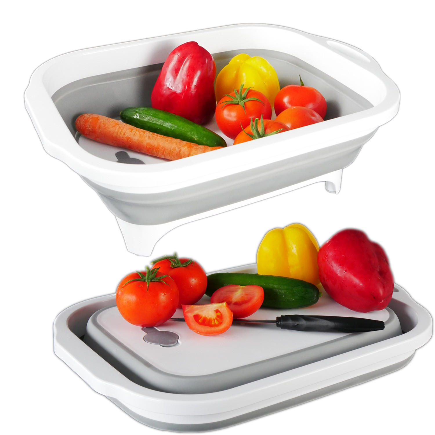 SCHNEIDEBRETT Zusammenklappbar mit Aufbewahrungsbox - Grau, Kunststoff (30/41.5cm) - Intirilife