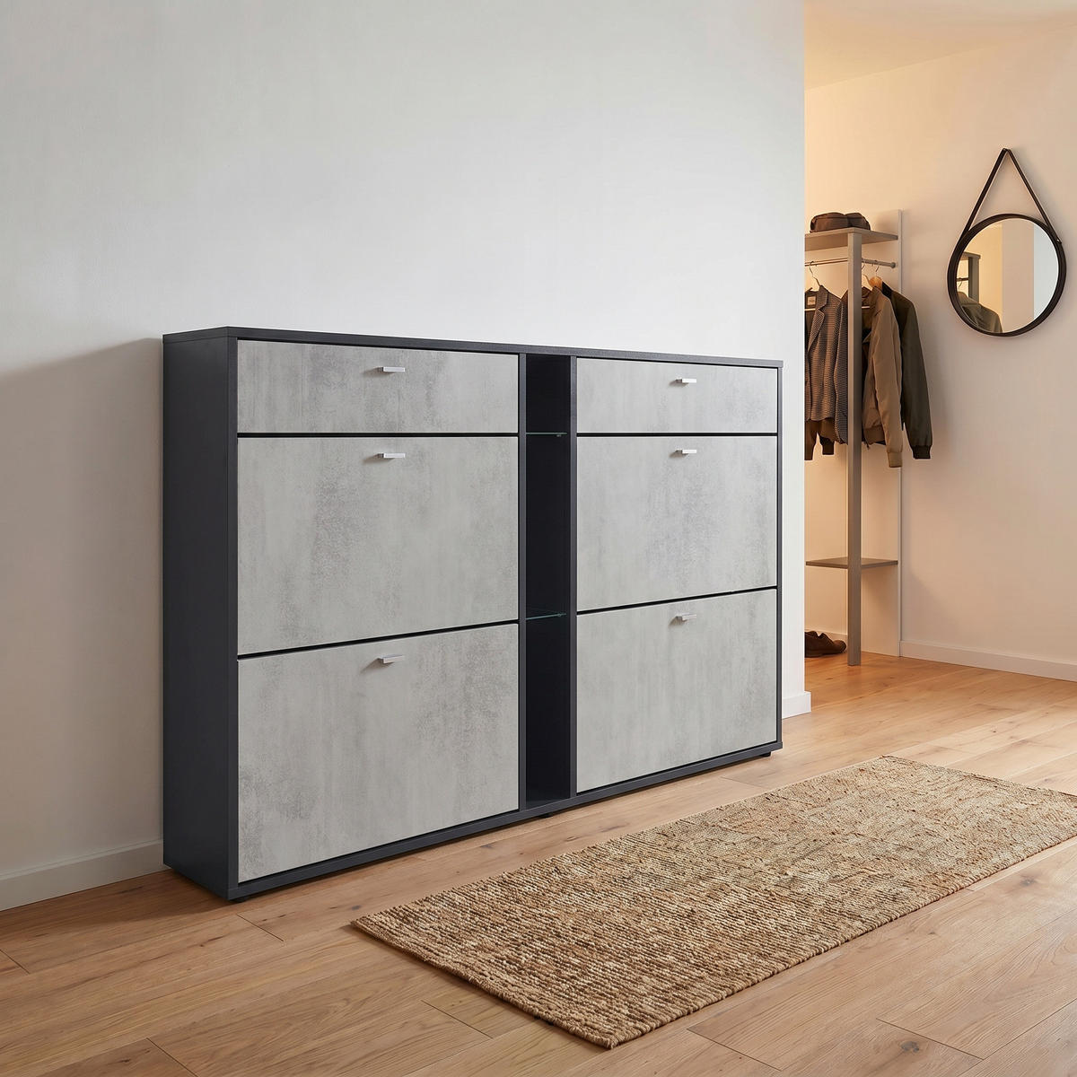 SCHUHSCHRANK Today Fronten in Beton Oxid Optik - Hellgrau, Holzwerkstoff (155.5/95/28cm) - Vladon