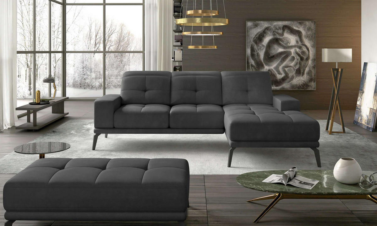 ECKSOFA mit verstellbaren Rückenlehnen und verstellbaren Kopfstützen - Dunkelgrau/Schwarz, Textil/Metall (198/265cm) - Eltap