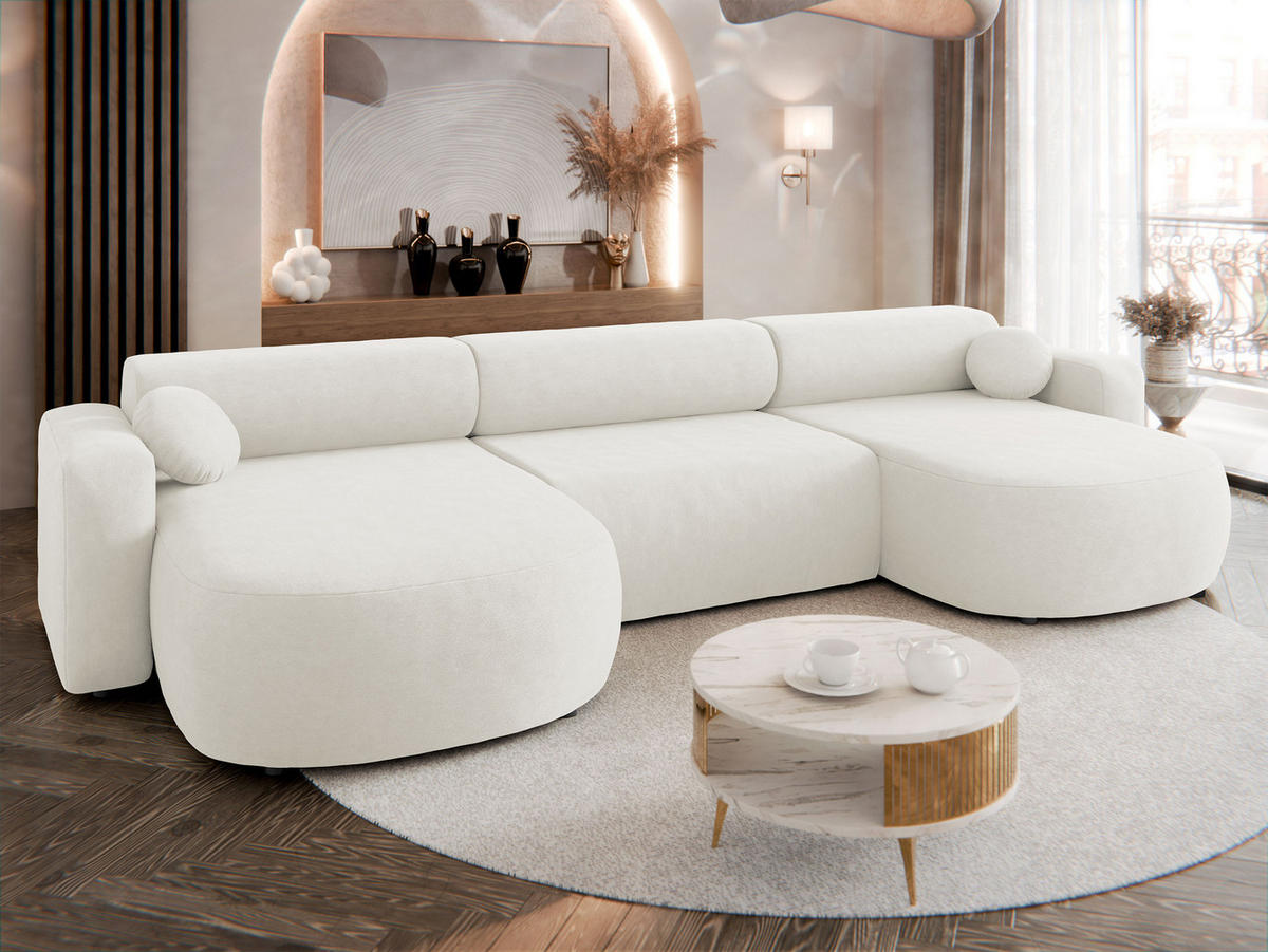 WOHNLANDSCHAFT Nicelo U - Creme/Schwarz, Holz/Kunststoff (354/70/150cm) - MIRJAN24
