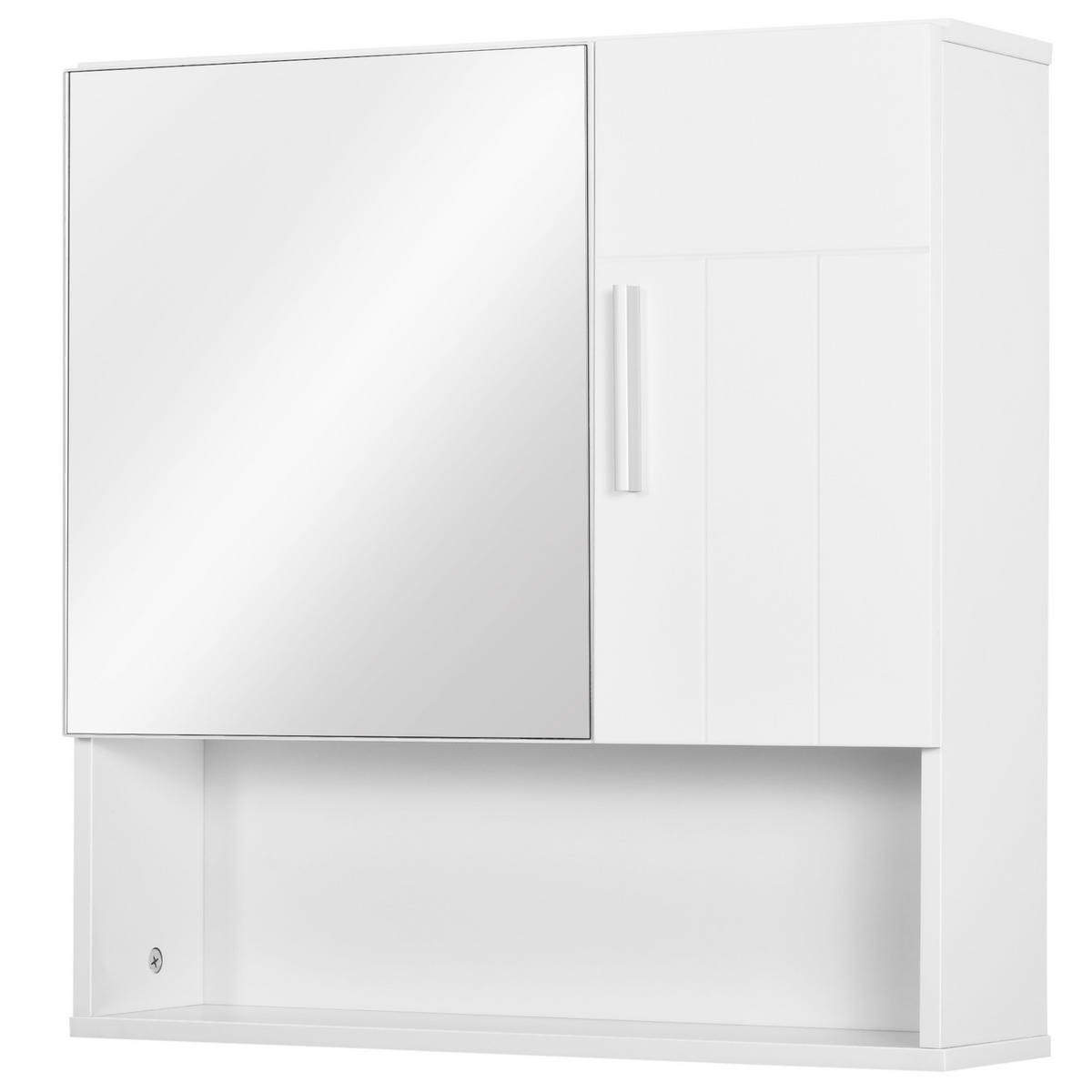 SPIEGELSCHRANK,SPIEGELSCHRANK mit 2-türigem Schrank und offenem, 54x15,2x55,3cm - Weiß, Glas (54/55.3/15.2cm) - Vallsero