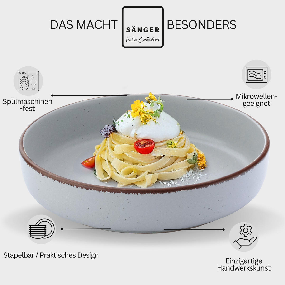 PASTASCHALEN BOMBAY STONE - 4 teilig aus Steingut - Hellgrau, Stein (20.5cm) - Sänger