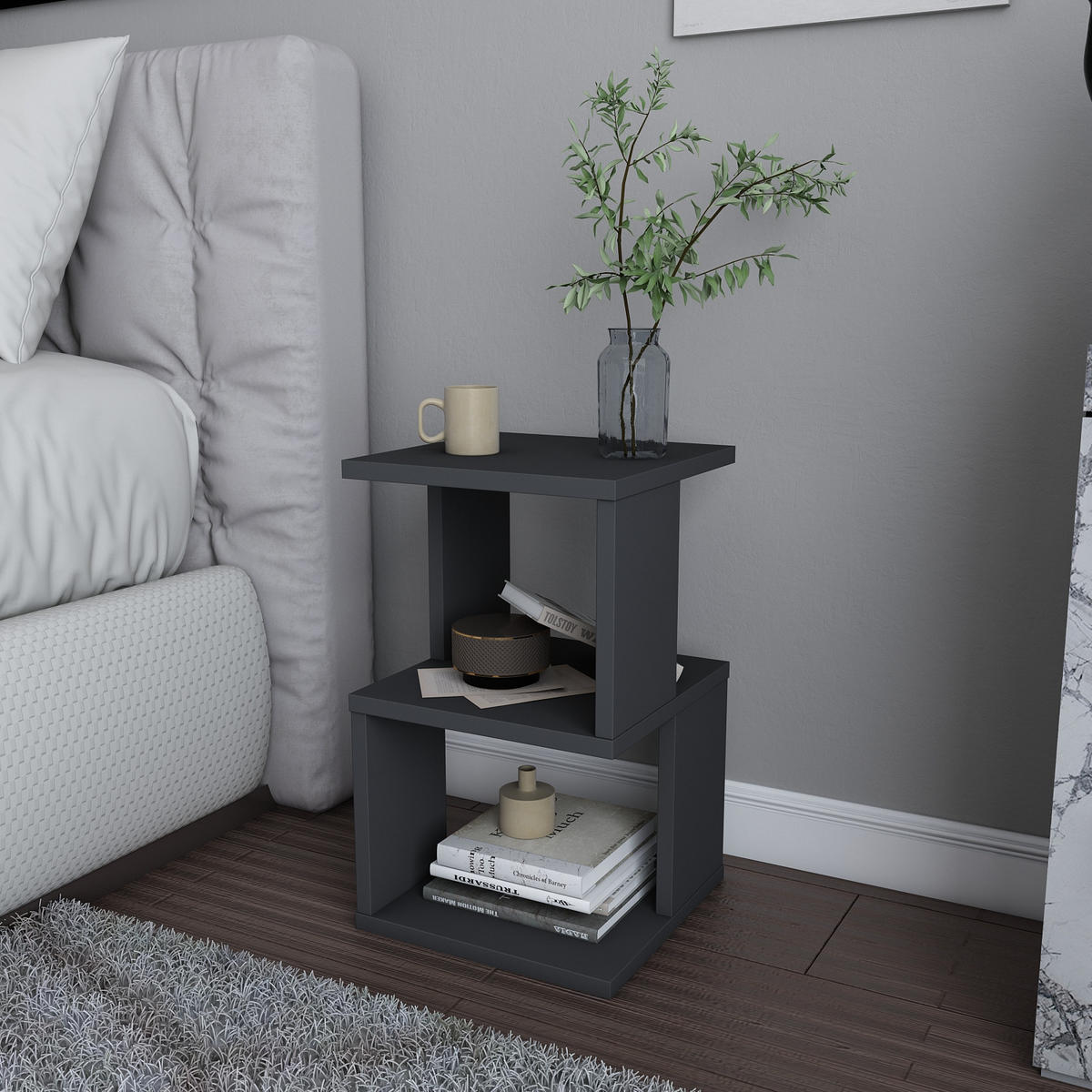 NACHTTISCH Carter Anthrazit - Anthrazit, Holzwerkstoff (29.5/49/29.5cm) - Decorotika