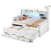 TAGESBETT 90x200cm Weiß LED Schubladen USB-C Nachttisch Klappbar Ausziehbar - Weiß, Holz (90/200cm) - FLIEKS