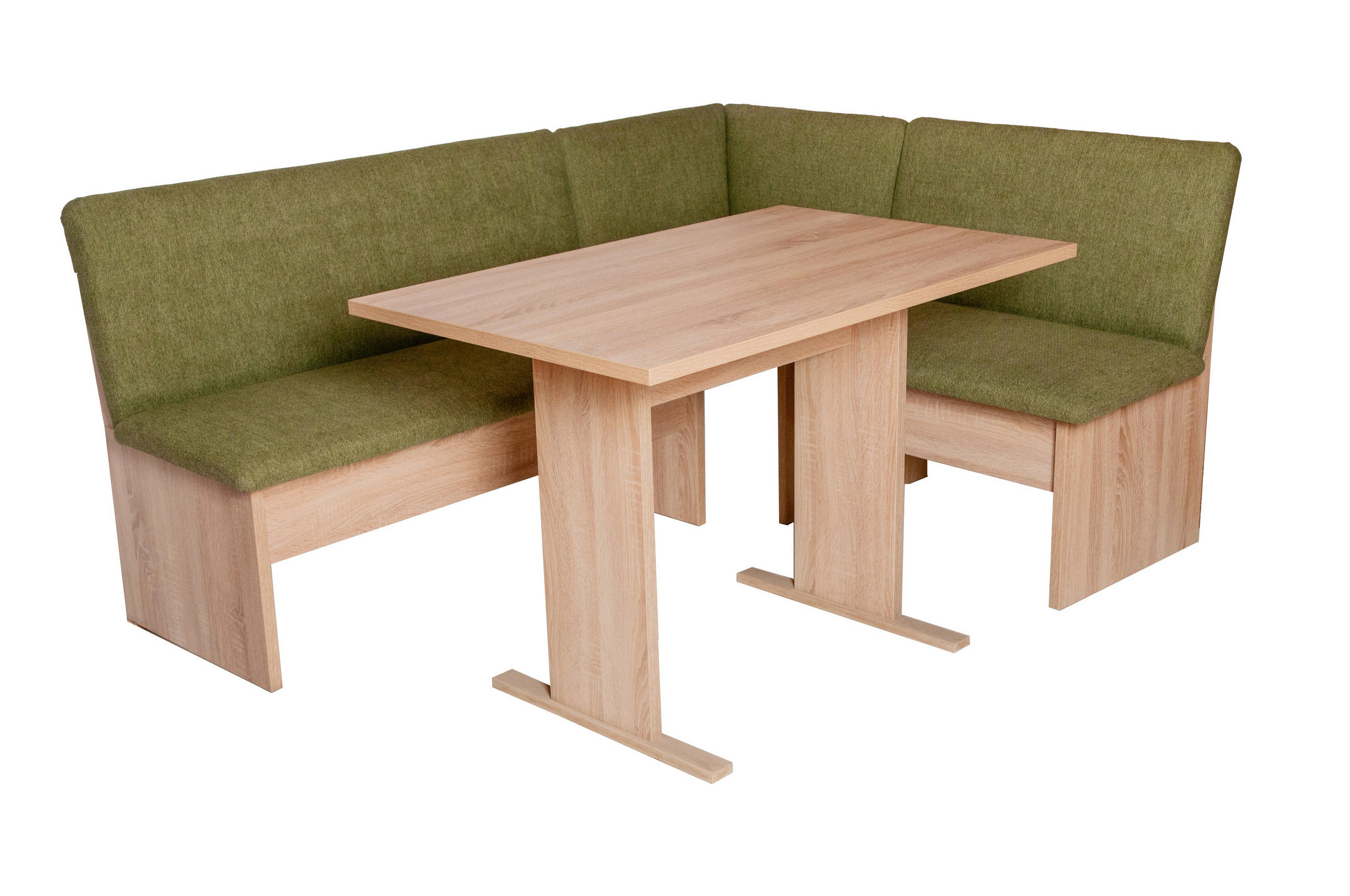 ECKBANKGRUPPE Die Vielseitige, Tisch I - Eichefarben/Grün, Holzwerkstoff/Textil (145/86/185cm) - Kundler Home