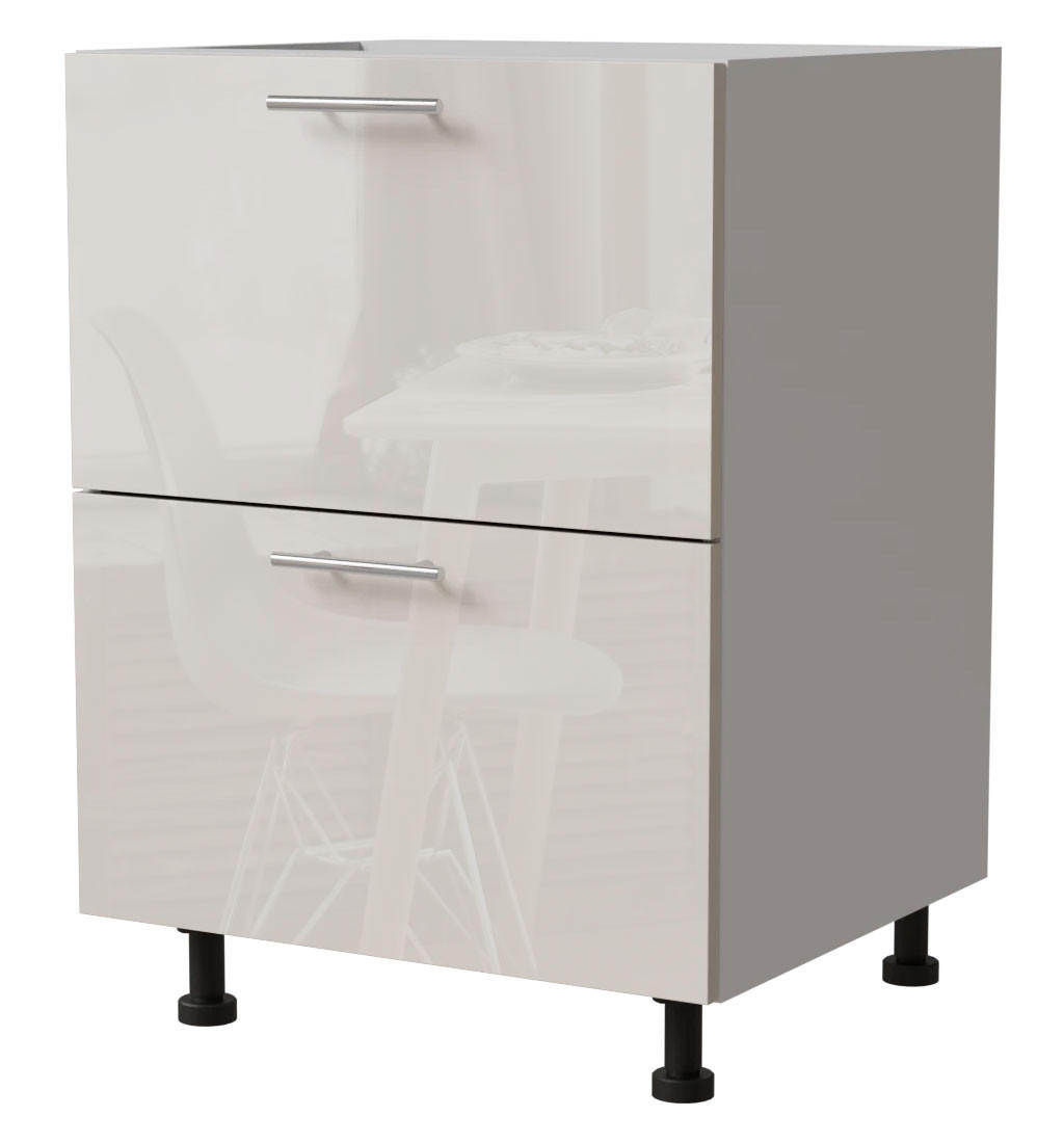 SCHUBLADENUNTERSCHRANK Brerra D2A/60/1A Korpus weiß / Front RAL 9001 creme Hochglanz 60 / 50 / 82 cm - Creme/Weiß, Holz/Holzwerkstoff (60/82/50cm) - Feldmann-Wohnen