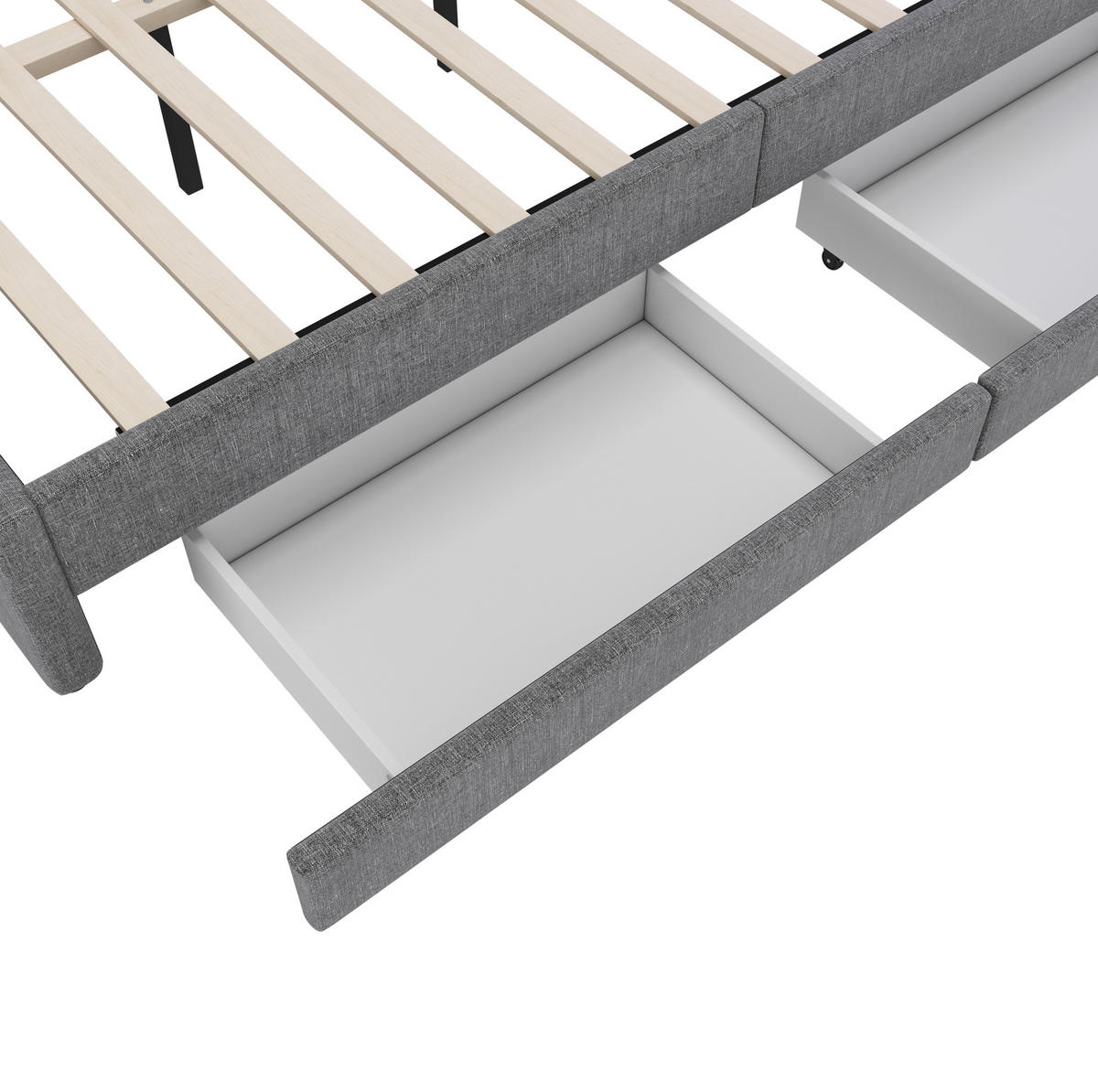 POLSTERBETT aus Leinen 140x200 cm in Grau mit LED, USB-C & 2 Schubladen - Grau, Textil (140/200cm) - Modfu