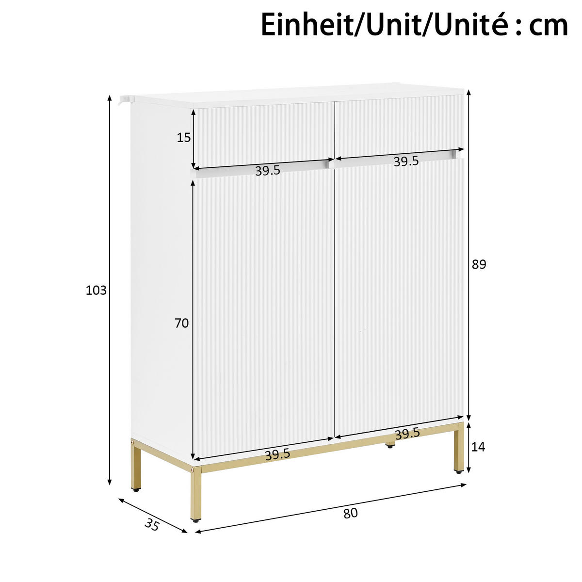 SCHUHSCHRANK Weiß mit Rillenfront, 2 Schubladen und LED - Weiß, Holzwerkstoff (80/103/35cm) - FLIEKS