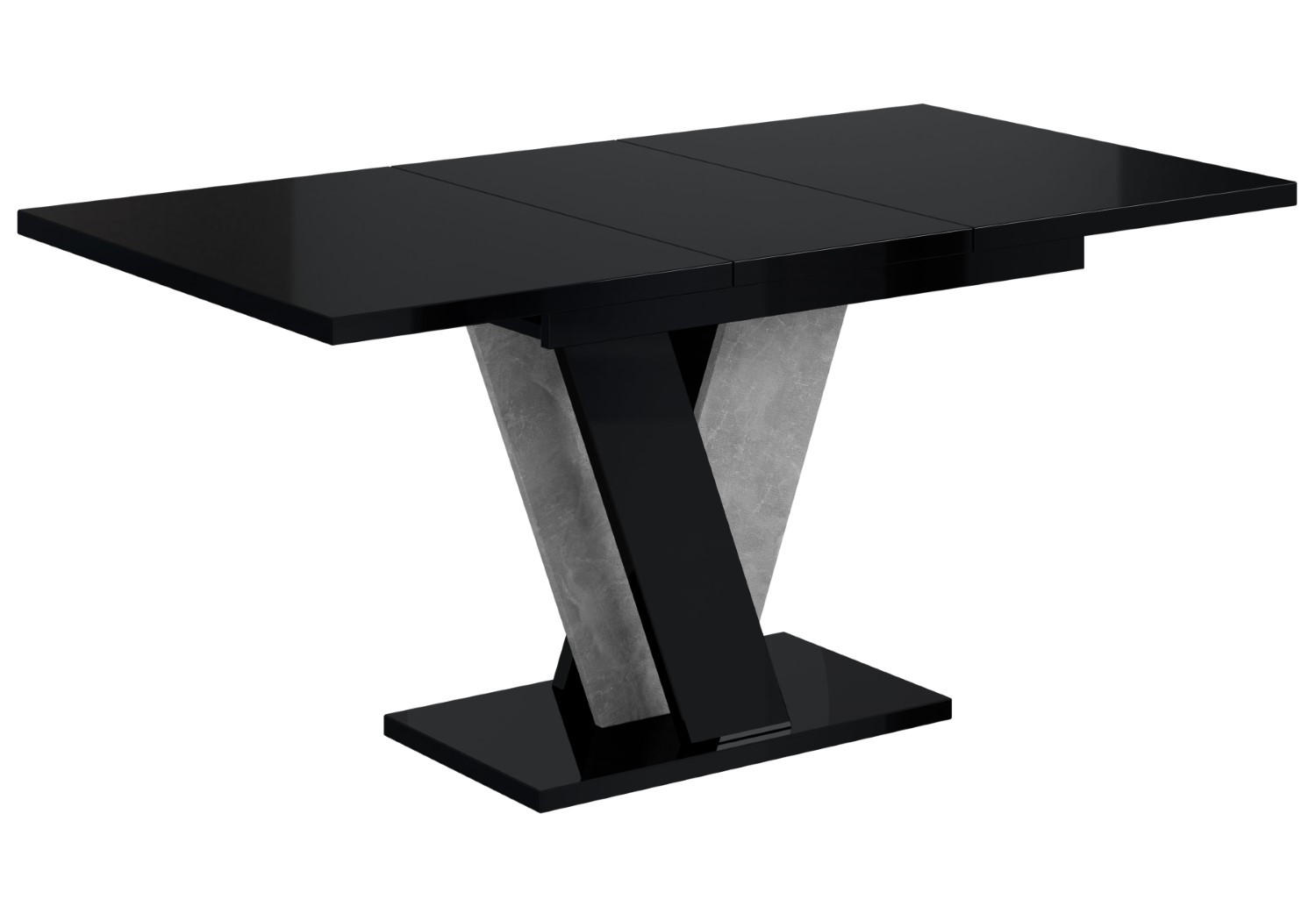 ESSTISCH ausziehbar 120 -160x90x75 cm - Hochglanz Schwarz/Betonoptik - INEY - Schwarz Hochglanz, Holzwerkstoff (120/90/75cm) - ALTDECOR