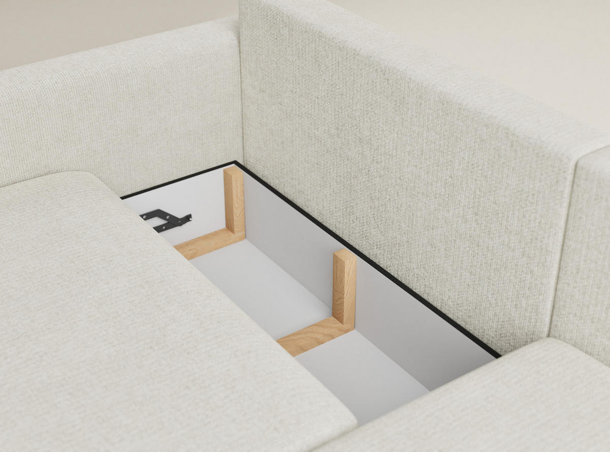 ECKSOFA MIT SCHLAFFUNKTION Leon Creme Chenille-Stoff - Creme/Schwarz, Holz/Holzwerkstoff (239/148cm) - Maison de Reve