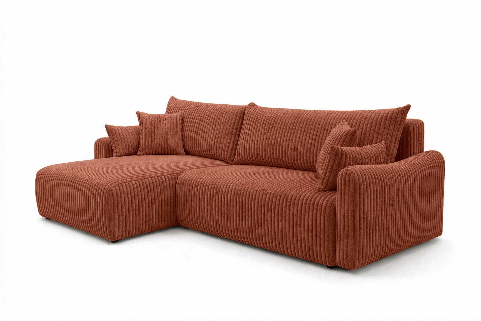 ECKSOFA Mit Schlaffunktion, Cordstoff Tilia, Kupfer, Links, JAPANDI - Orange, Holz (262/145cm) - Kaiser Möbel