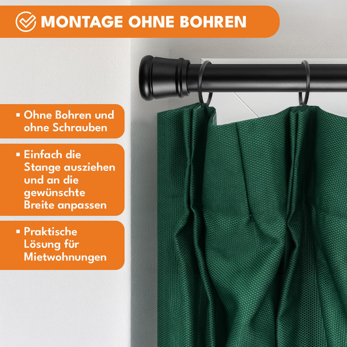 VORHANGSTANGE, Schwarz - Schwarz, Metall (2/120cm) - KRUMAD