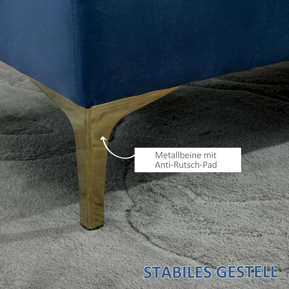 SITZBANK Bettbank Schuhbank mit erhöhten Beine Schlafzimmer Samt Blau - Blau, Kunststoff (45/42/118cm) - HOMCOM