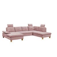 WOHNLANDSCHAFT mit Schlaffunktion und Bettkasten, Cord - Birkefarben/Rosa, Textil (225/107/324cm) - ed exciting design