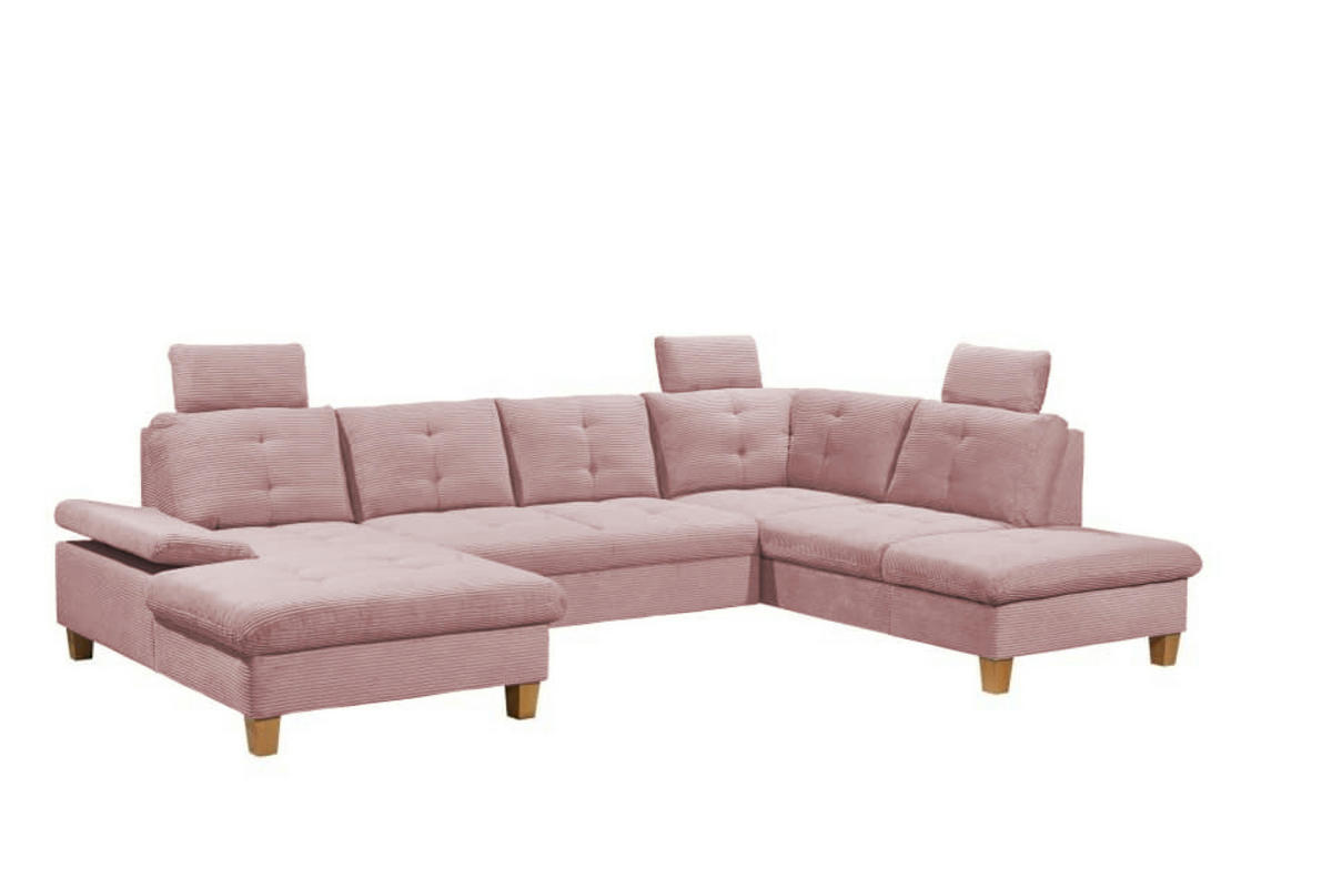 WOHNLANDSCHAFT mit Schlaffunktion und Bettkasten, Cord - Birkefarben/Rosa, Textil (225/107/324cm) - ed exciting design