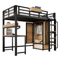 HOCHBETT 90/200 cm aus Metall und MDF mit Schreibtisch und Kleiderschrank Schwarz/Natur - Schwarz, Metall (90/200cm) - Modenvie