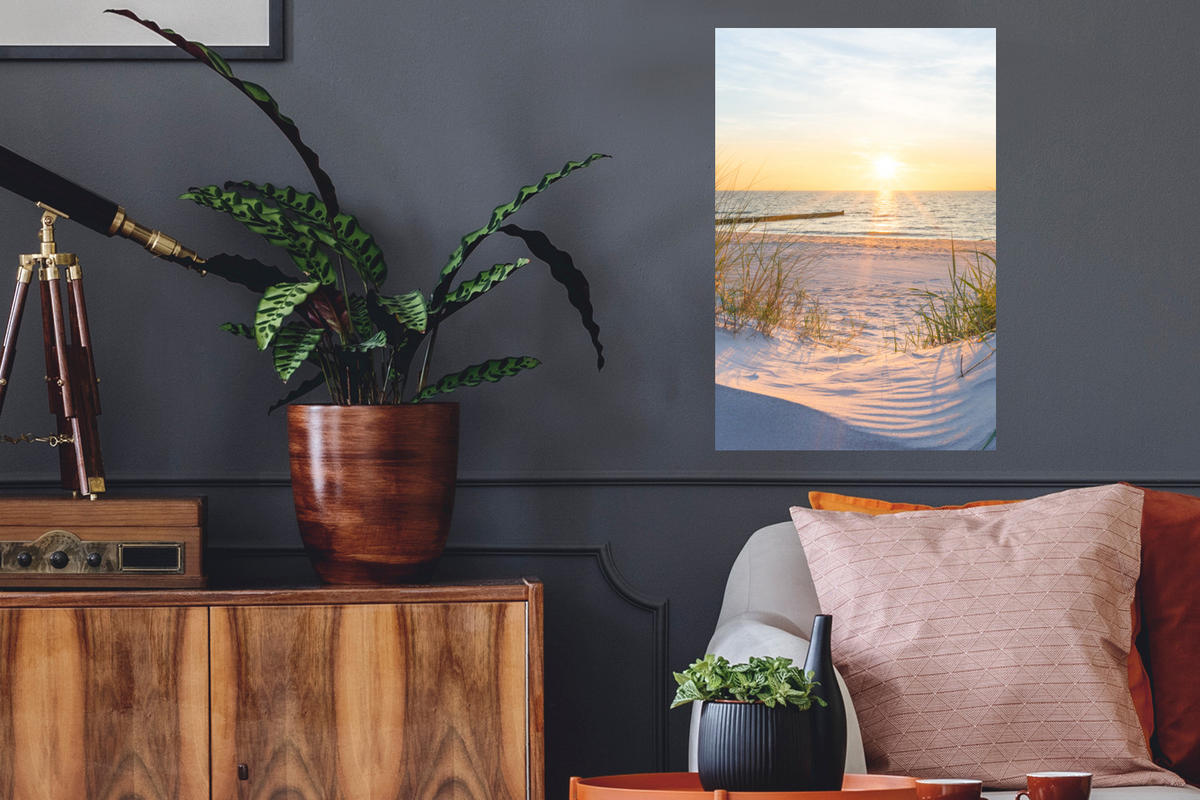 WANDTATTOO Strand - Sonne - Düne - Gras - Sand - Horizont 40x60 cm - Hellblau, Kunststoff (40/60/0.1cm) - MuchoWow