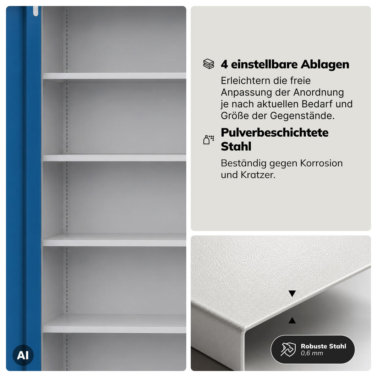 BÜROSCHRANK mit Zahlenschloss DANIEL 185x90x40 cm - Blaugrau, Metall (90/185/40cm) - Jan Nowak