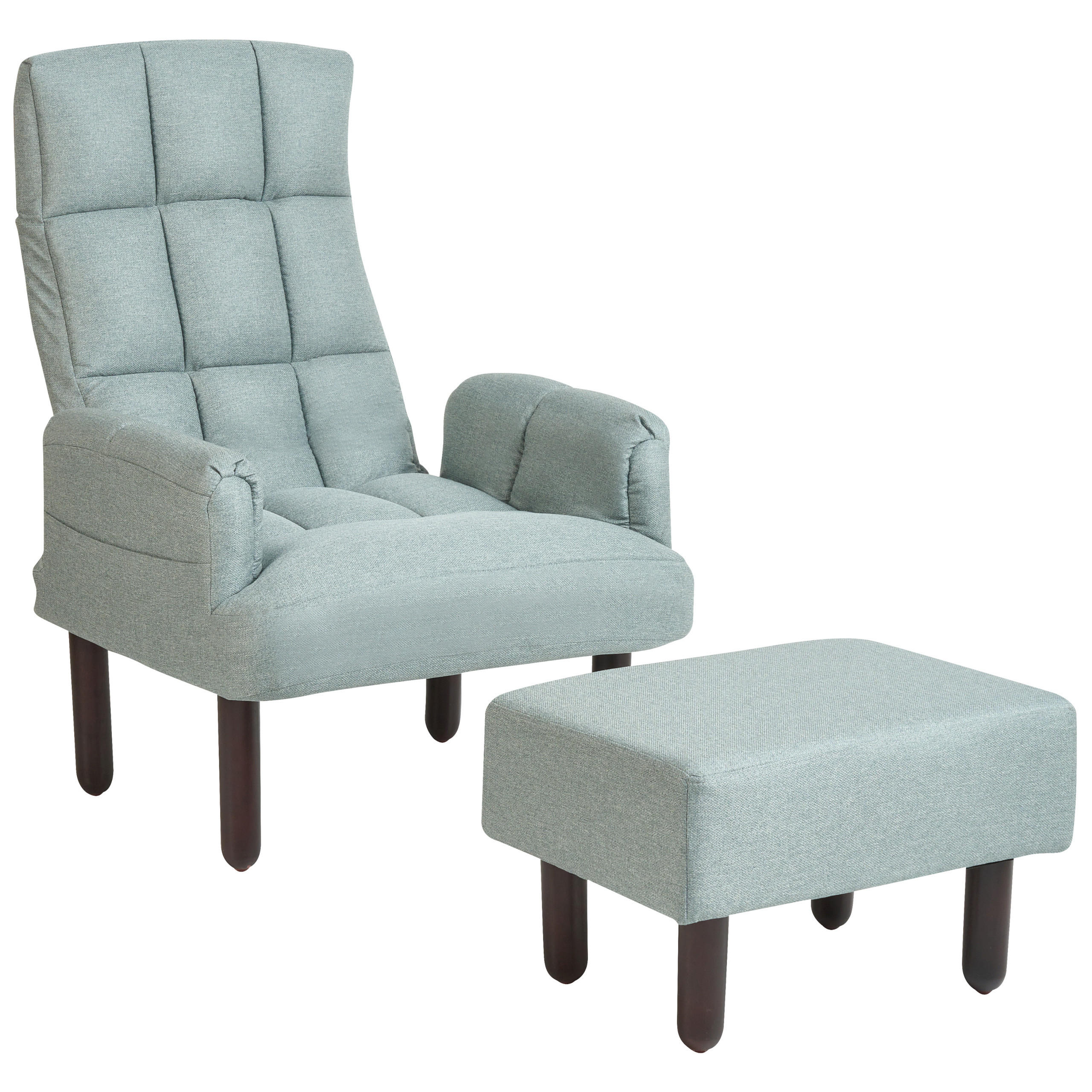 SESSEL Leinen mintgrün manuell verstellbar mit Hocker Oland - Braun/Grau, Textil (65/94/62cm) - Beliani