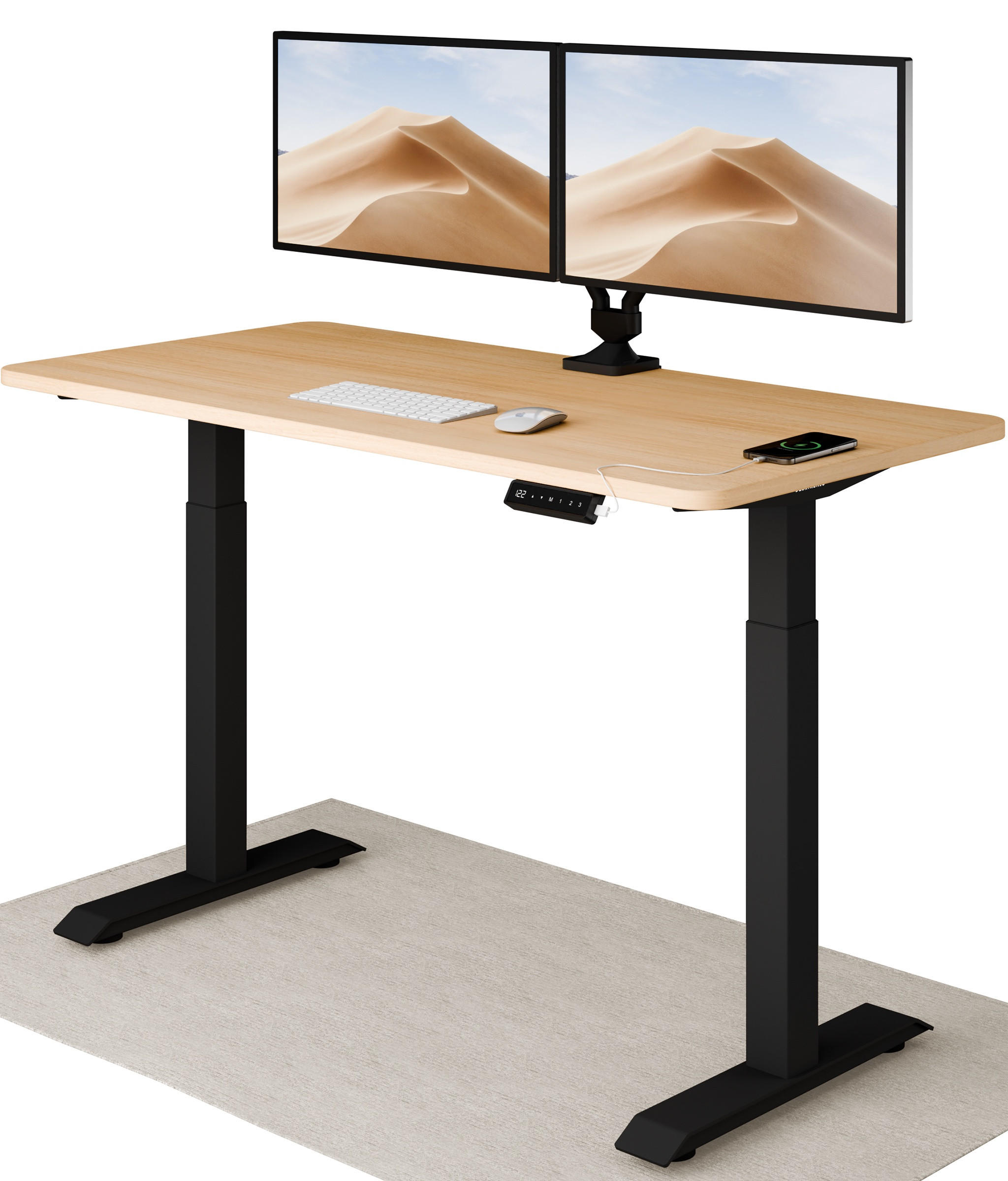 SCHREIBTISCH Elektrisch Höhenverstellbarer HomeOne 140x70cm Schwarz/Eiche mit Memory-Funktion, Anti-Kollisions Technologie - Eichefarben/Schwarz, Holzwerkstoff (70/140/72cm) - Desktronic