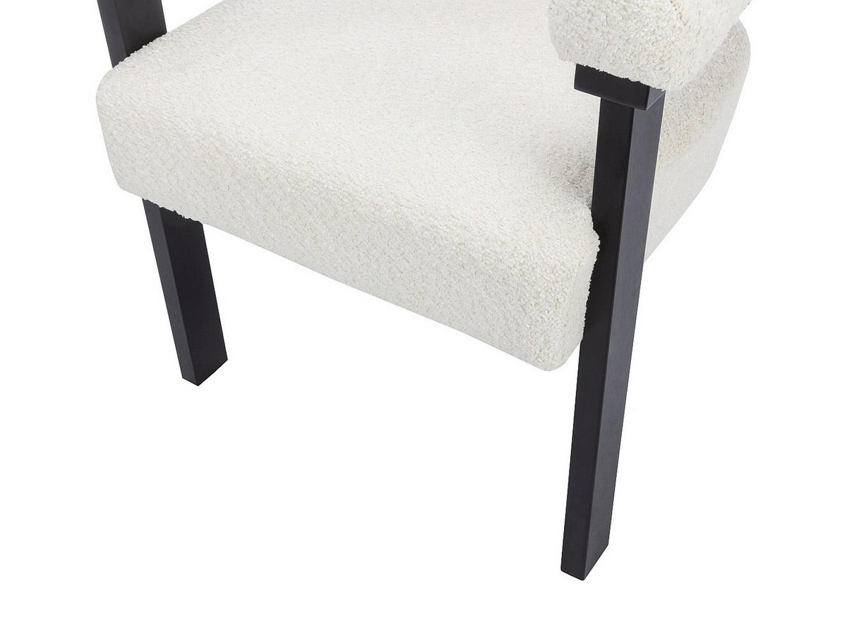 STUHL mit Armlehnen - Bouclé-Stoff & Kautschukholz - Weiß & Schwarz - LIVELIA - Weiß, Textil (60/78/64cm) - Pascal Morabito