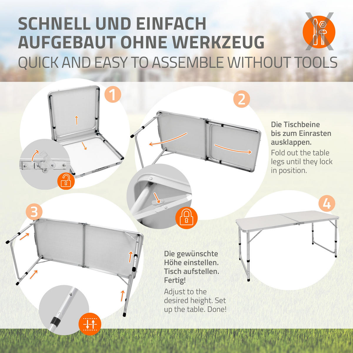 CAMPINGTISCH - Creme, Holzwerkstoff (120/60/70cm) - ECD-Germany