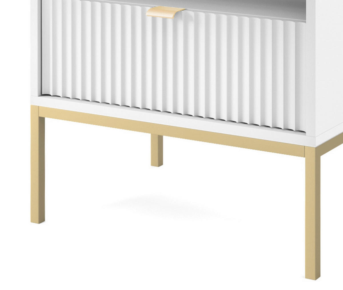 NACHTTISCH Nova - NOC, Geriffelte Front mit Goldenes Griffdesign 54x39x56 cm Weiß - Goldfarben/Weiß, Holzwerkstoff/Kunststoff (54/56/39cm) - DomoHome