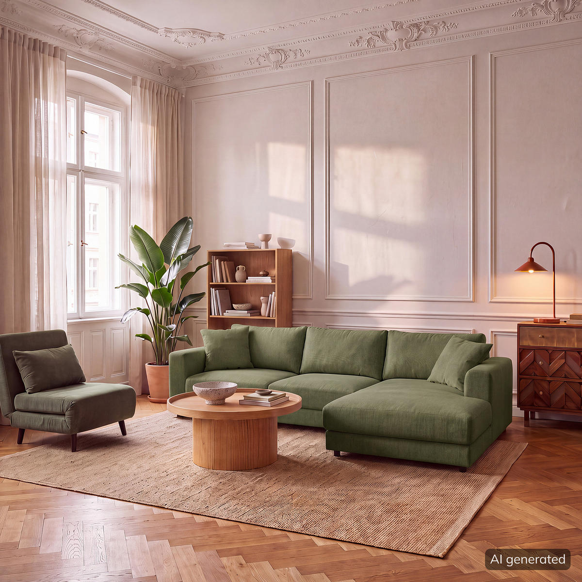 ECKSOFA mit Longchair - Schwarz/Grün, Holz/Kunststoff (286/183cm) - home24