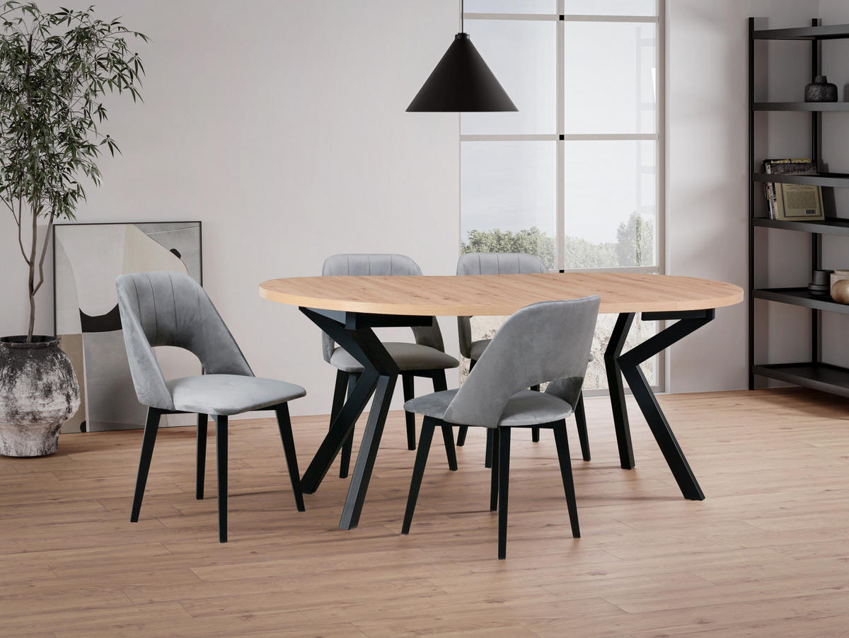 ESSZIMMERSTUHL 4x "MONTI 4", schwarz, riviera 91, nähte: gerade - Beige/Schwarz, Holz (43/83/40cm) - Leaf Design