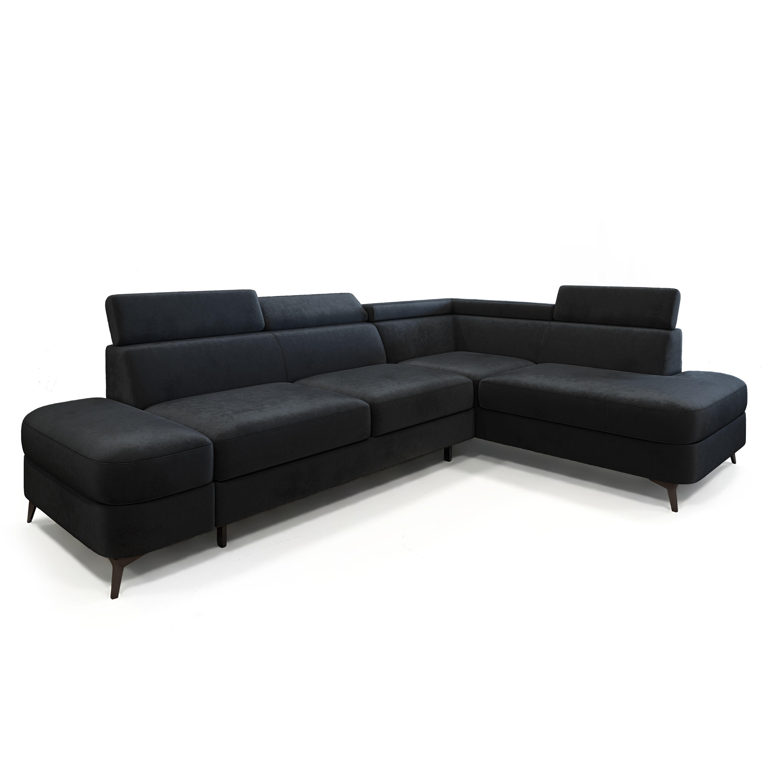 ECKSOFA AVISE M R-S Schwarz Velours-Stoff mit Schlaffunktion - Schwarz, Holzwerkstoff/Textil (268/195cm) - MASSENO