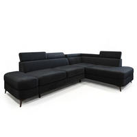 ECKSOFA AVISE M R-S Schwarz Velours-Stoff mit Schlaffunktion - Schwarz, Holzwerkstoff/Textil (268/195cm) - MASSENO