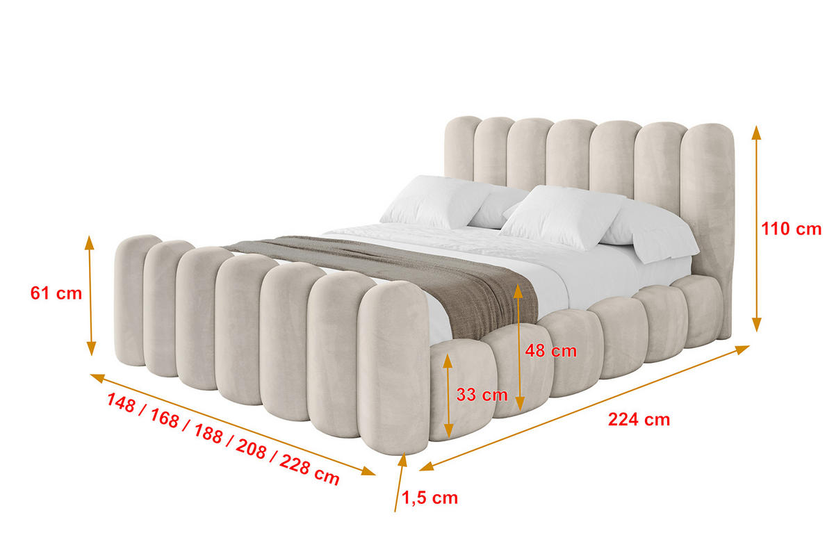 POLSTERBETT mit Bettkasten, Fußteil und Lattenrost, Boxbett ohne Matratze - SENA-Z 180x200 Beige - Beige, Holzwerkstoff/Textil (180/200cm) - ALTDECOR