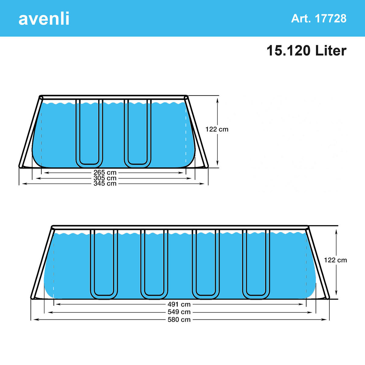 POOL Komplettset rechteckig 549x305x122 cm grau mit Sandfilter und Leiter - Grau, Kunststoff/Metall (305/122/549cm) - Avenli