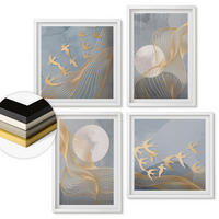 WANDBILDER 4er-Set - 50x50 cm & 40x60 cm Weißer Rahmen - Abstrakte Wellenkreise, grau - Weiß, Kunststoff (50/50cm) - ArtPrintCave