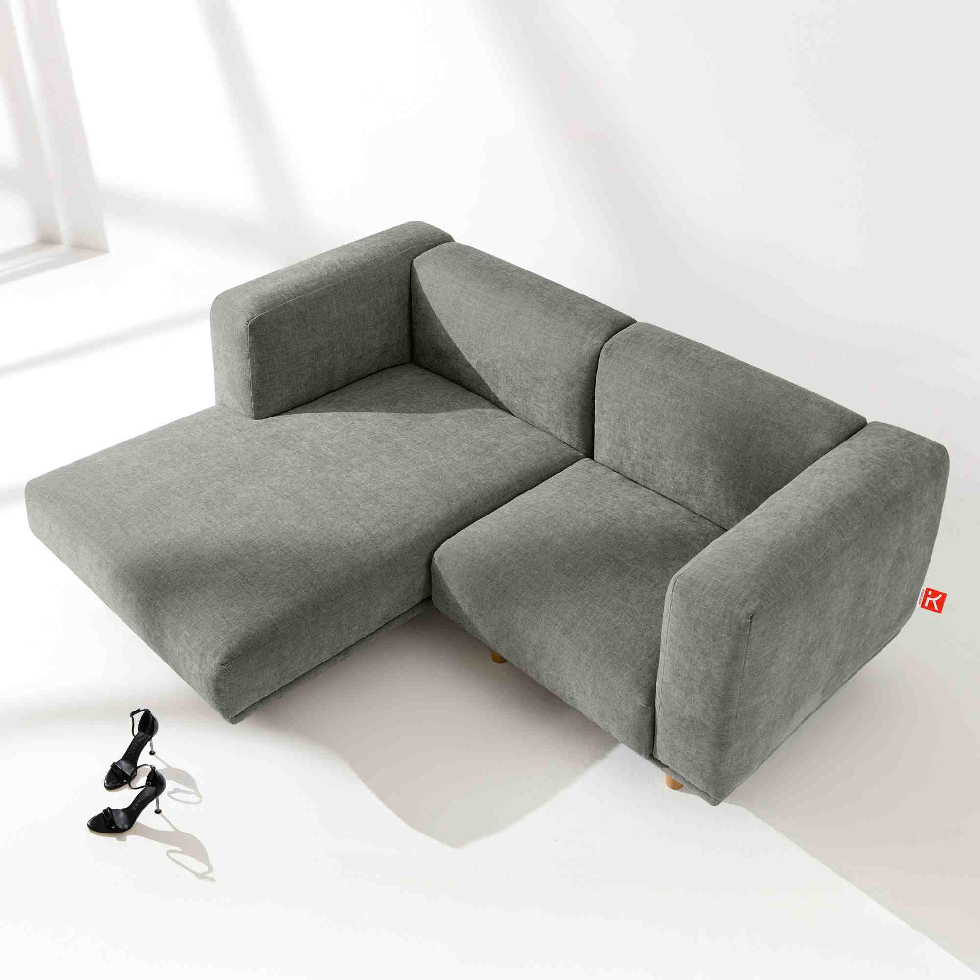 ECKSOFA-LINKS FOSERO, Chenille-Stoff - Buchefarben/Grau, Holz/Holzwerkstoff (204/155cm) - KONSIMO®