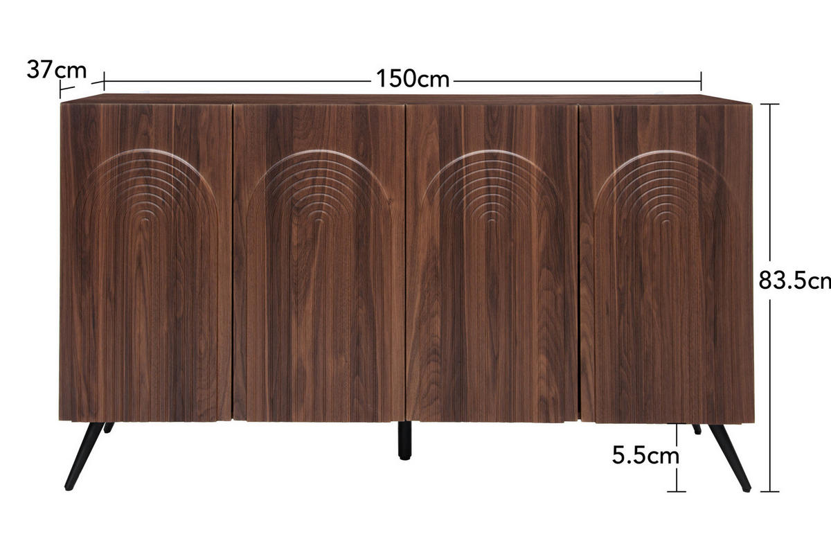 SIDEBOARD aus Holzwerkstoff 150x38x83 cm Walnussbraun mit verstellbaren Einlegeböden und 3D-Rillentüren im Mid-Century-Stil - Walnussfarben, Holzwerkstoff (150/83/38cm) - Modfu