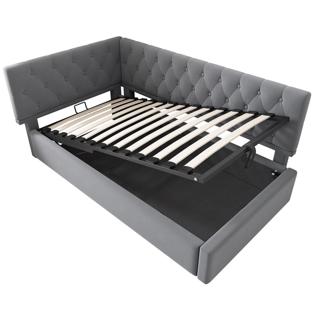 KINDERBETT Polsterbett 90/190 cm aus Samt mit hydraulischem Stauraum Grau - Grau, Textil (90/190cm) - Modenvie